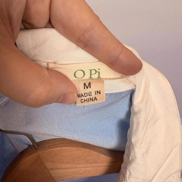 OPi Blue and white Embroidered Layered Blouse with Collar Size: Medium - Picture 5 of 7